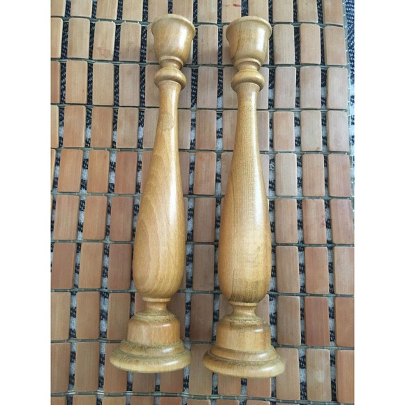 Vintage mcm candlesticks turned wood scroll 11" tapered candle holders - Picture 10 of 10